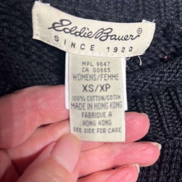 VTG Eddie Bauer Sweater Navy Red Nordic Fair Isle Cotton Chunky Pullover Knit XS - Picture 6 of 7